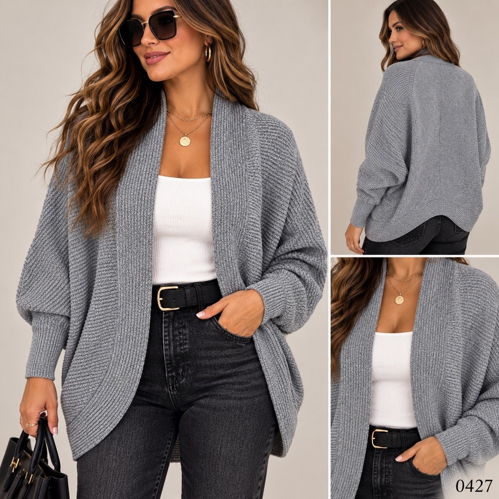 Gap Grey Marl Cocoon Cardigan Sweater Open Front Dolman Sleeve Medium 0427